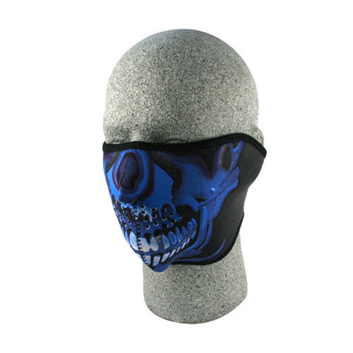 a Ochranná neoprenová maska na obličej ZANHEADGEAR Blue Chrome Skull