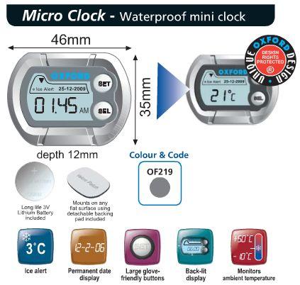 Voděodolné hodiny s teploměrem na motocykl OXFORD DIGI CLOCK OX562