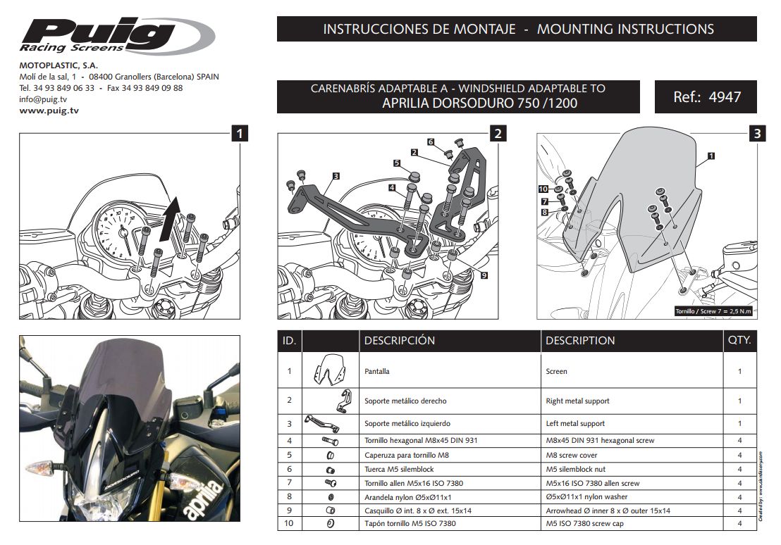 Plexi PUIG TOURING Aprilia DORSODURO APRILIA DORSODURO 750 /1200 2009-2014 MODRÉ