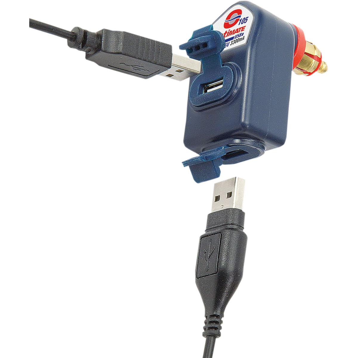 a TECMATE OPTIMATE O105 USB nabíječka s duálním výstupem pro 12V DIN zásuvku 3,3A
