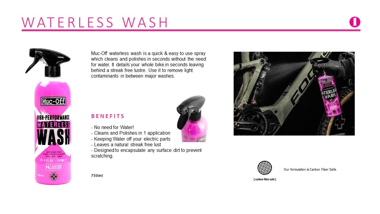 a Čistící prostředek na motocykl a jízdní kola bez použití vody MUC-OFF WATERLESS WASH 750 ML