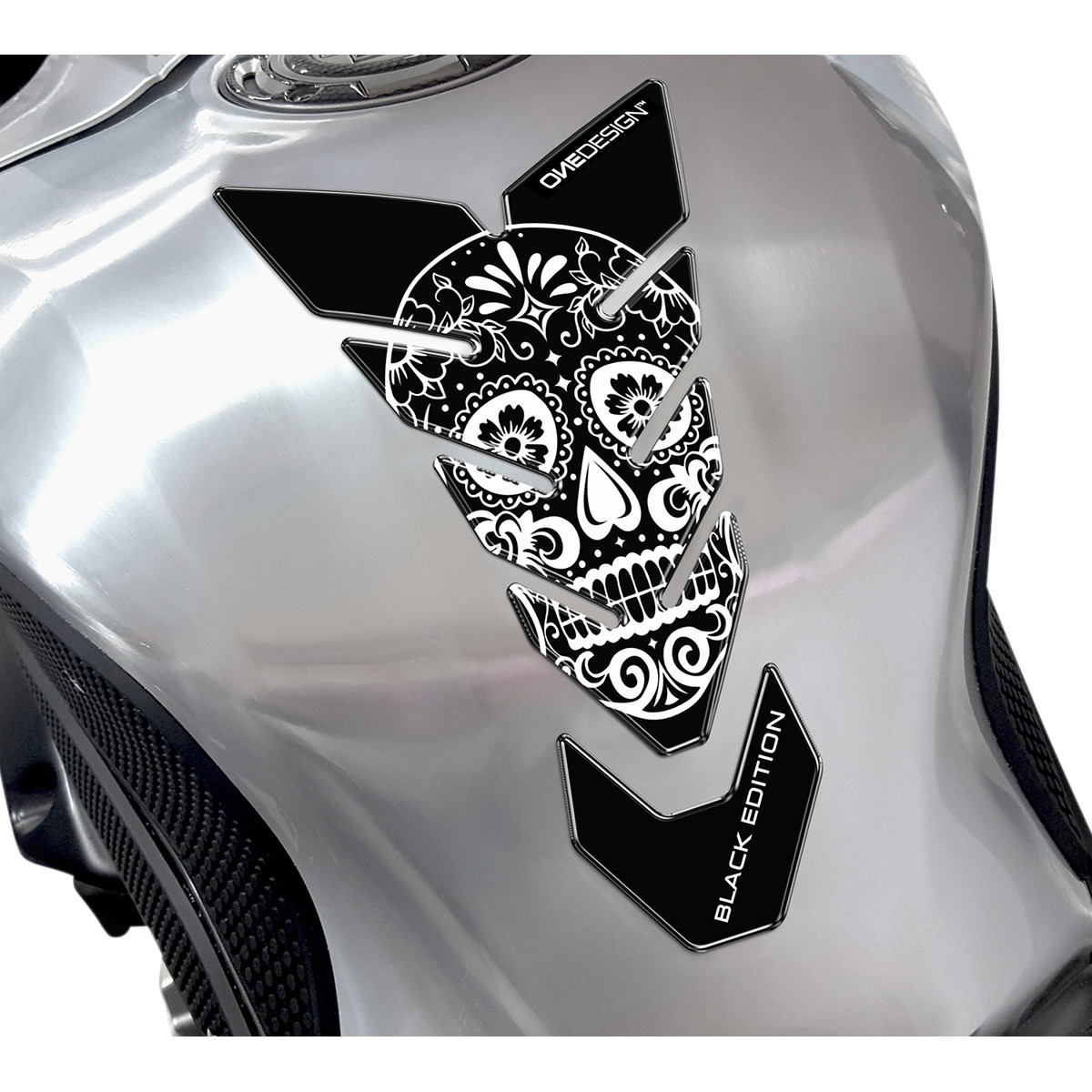 Samolepka - tank pad na nádrž motocyklu ONEDESIGN TANKPAD BLACK EDITION SKULL