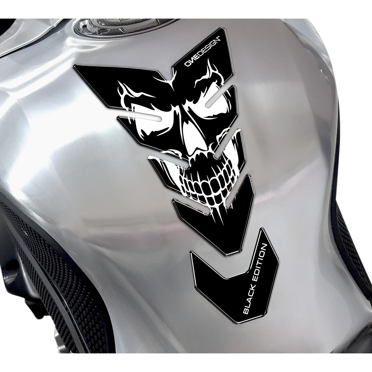 Samolepka - tank pad na nádrž motocyklu ONEDESIGN TANKPAD BLACK EDITION SKULL