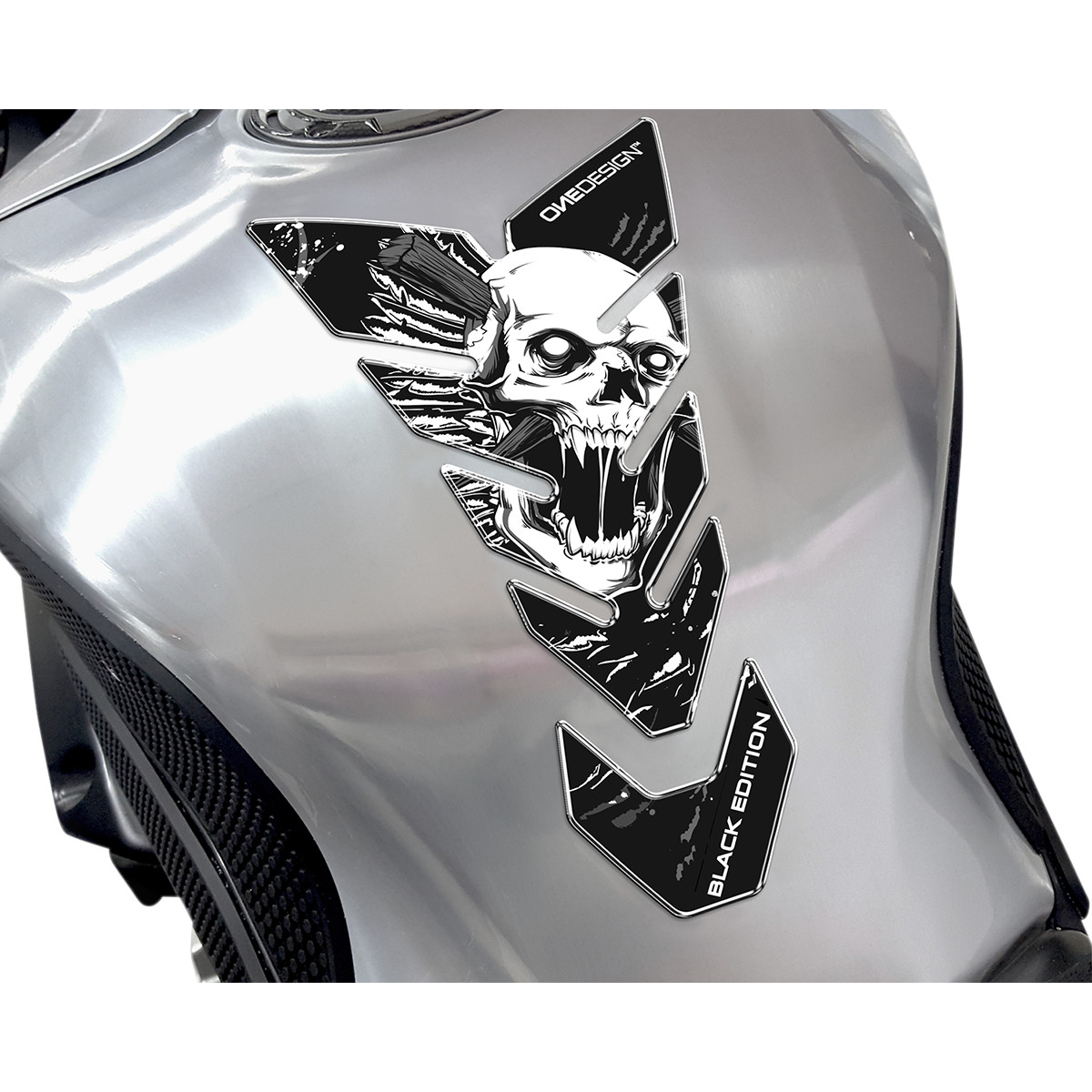 Samolepka - tank pad na nádrž motocyklu ONEDESIGN TANKPAD BLACK EDITION SKULL