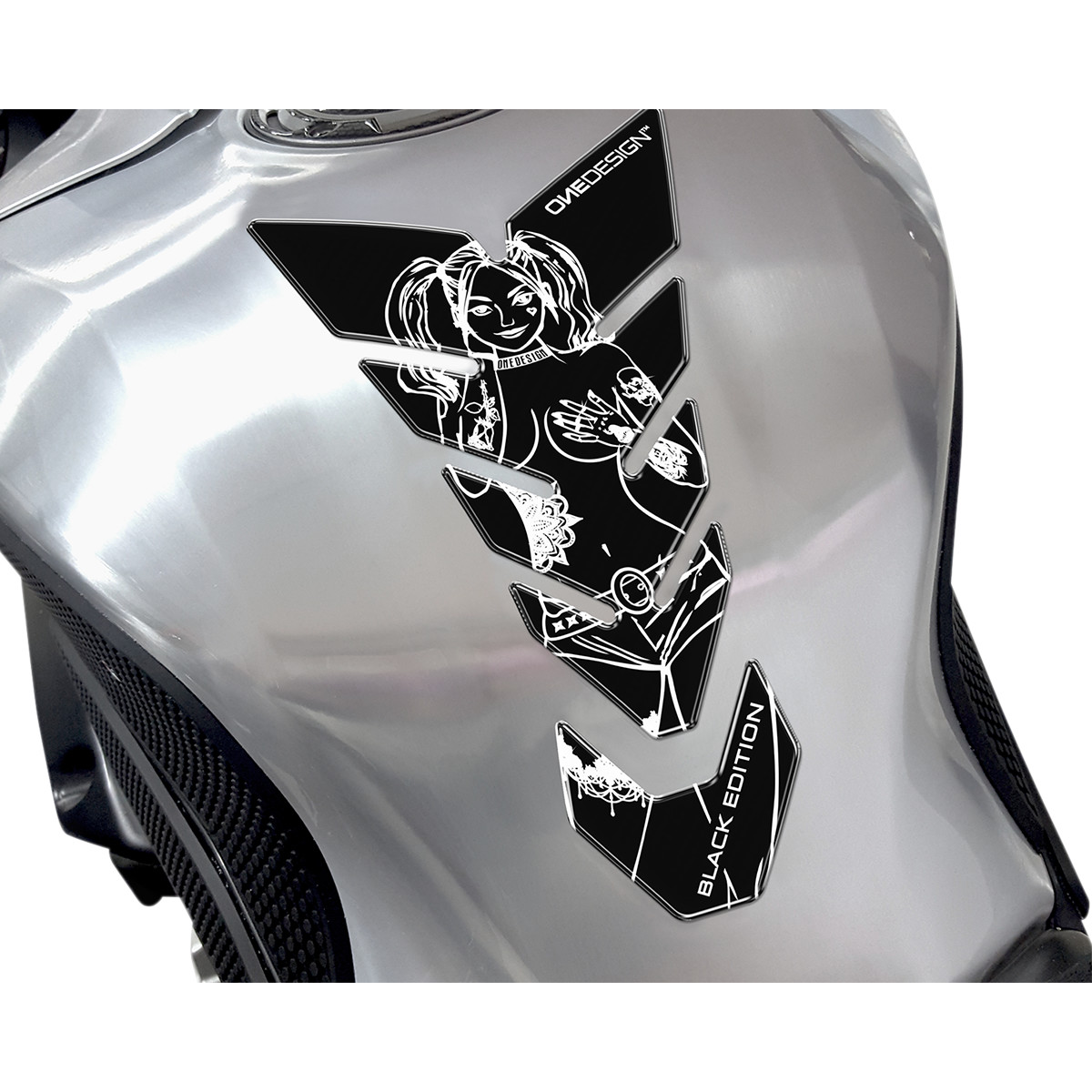 Samolepka - tank pad na nádrž motocyklu ONEDESIGN TANKPAD BLACK EDITION WOMAN