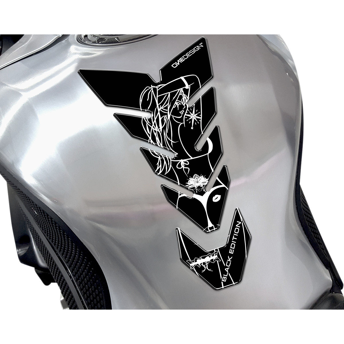 Samolepka - tank pad na nádrž motocyklu ONEDESIGN TANKPAD BLACK EDITION WOMAN