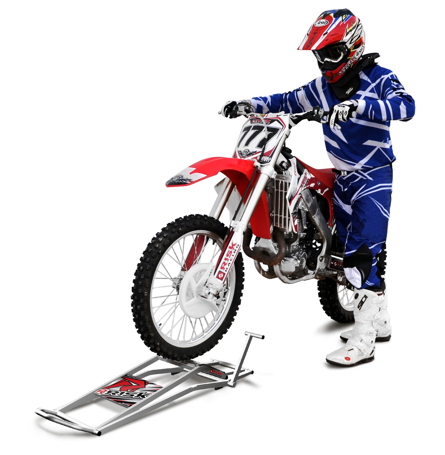 Stojan pro motokrosové motocykly Risk Racing RR1 Ride-On Lift stříbrný 