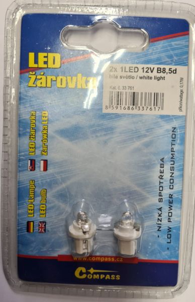a Led žárovky COMPASS 12V B8,5d , bílé světlo - 2 kusy v balení 
