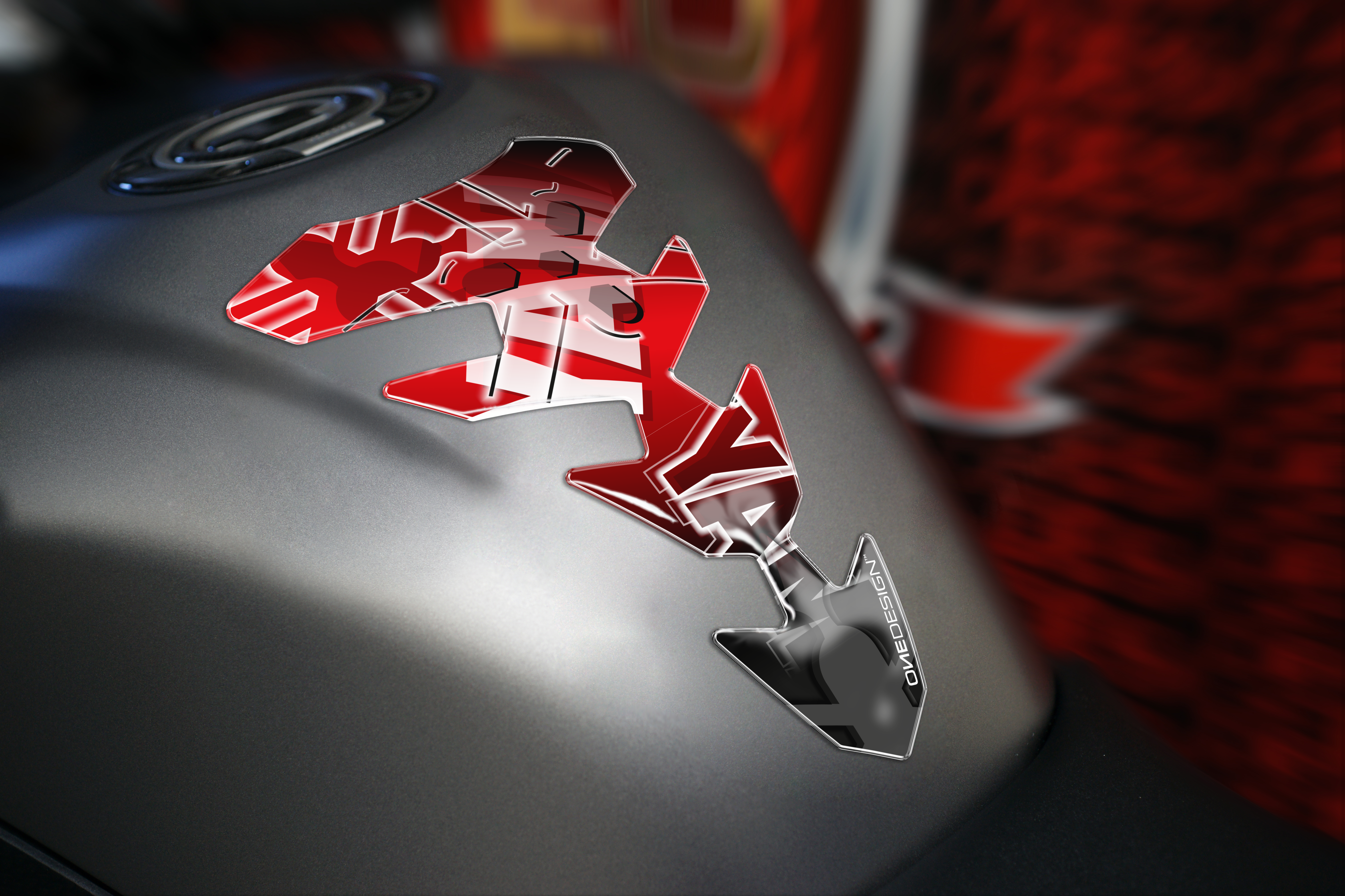 Samolepka - tank pad na nádrž motocyklu ONEDESIGN YAMAHA ČERVENÝ rozměry 221 mm X 144 mm