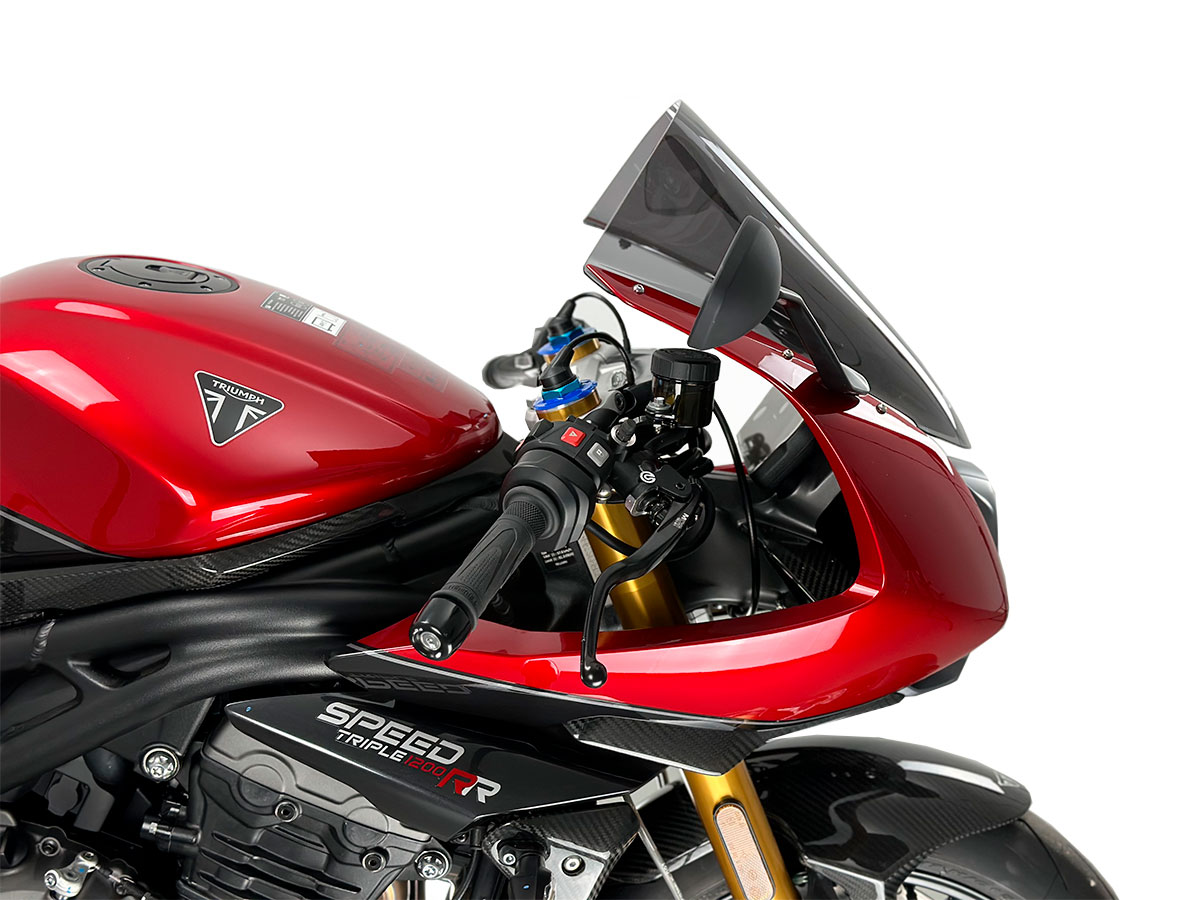 Plexi motocyklu WRS verze SPORT pro motocykly TRIUMPH SPEED TRIPLE 1200 RR ABS rok 2022-2023, výška 39 cm, šíře 26 cm, barva kouřová