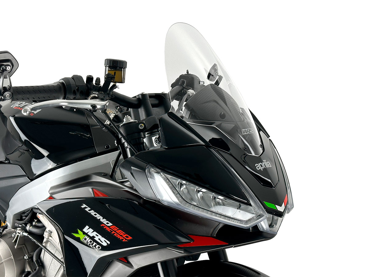 Plexi motocyklu WRS verze TOURING pro motocykly APRILIA TUONO 660 ABS viz popis rok 2021-2024, výška 38,5 cm, šíře 34 cm, barva čirá