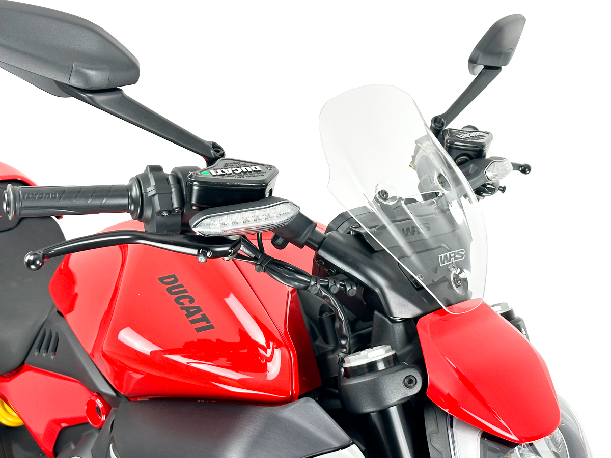 Plexi motocyklu WRS SPORT pro DUCATI DIAVEL V4 1200 ABS rok 2023, výška plexi 28,5 cm, šíře plexi 24,5 cm, barva čirá
