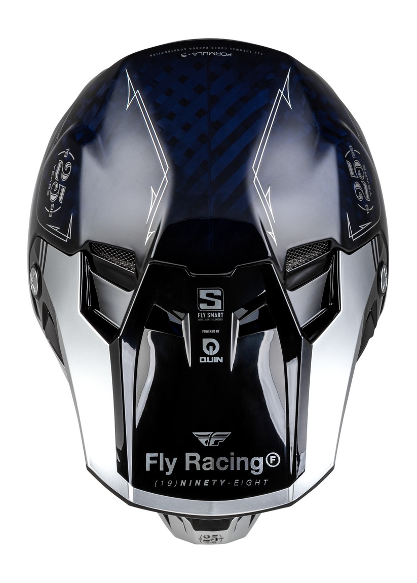 Nejvyšší model motokrosové přilby FLY RACING FORMULA S CARBON modrá/stříbrná, skořepina z uhlíkových vláken 12K velikost L
