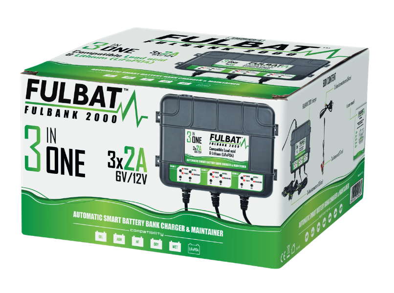Bank Charger pro nabíjení/udržování až tří baterií FULBAT FULBANK 2000 (vhodné také pro lithiové baterie)