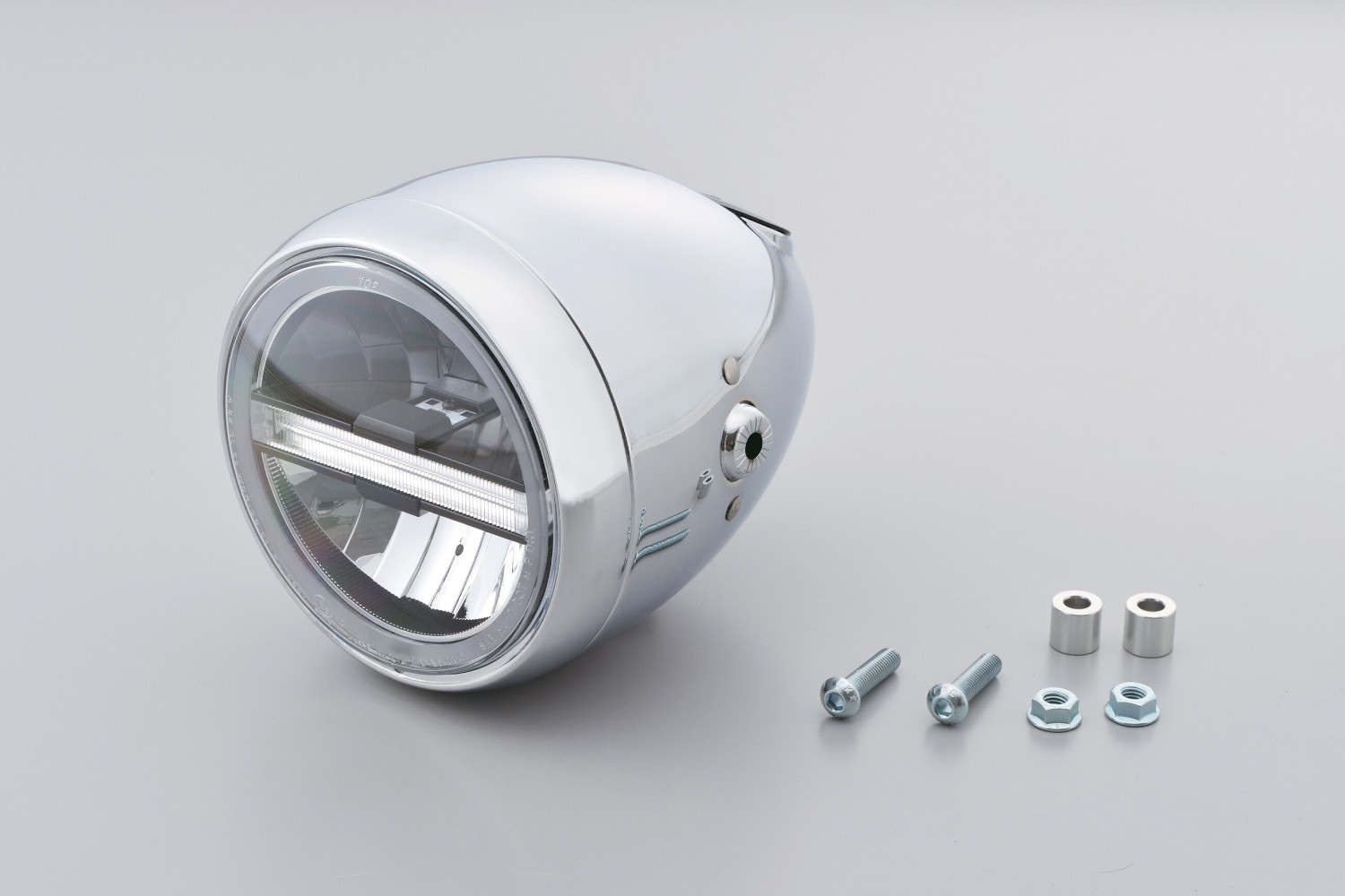 Přední homologované led motocyklové světlo DAYTONA LED HEADLIGHT NEOVINTAGE barva chromová