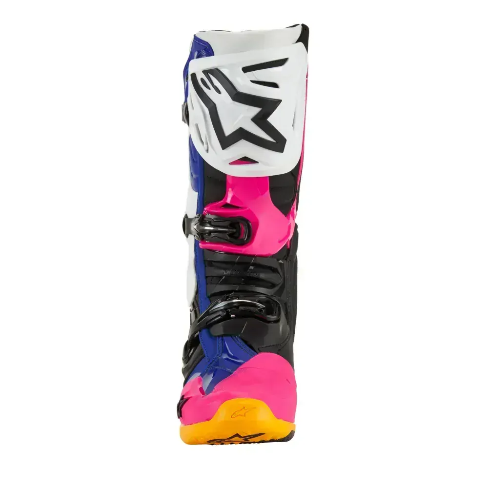 Motokrosové boty ALPINESTARS TECH 10 LIMITOVANÁ EDICE COAST bílá/tmavě modrá/růžová/žlutá fluo/oranžová/černá