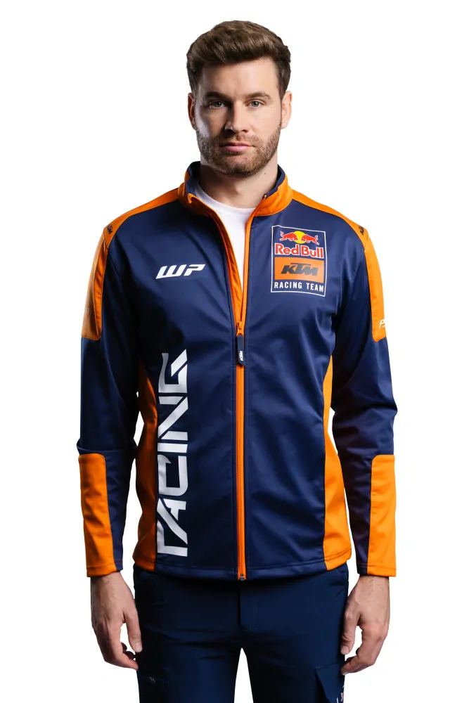 Softsheelová bunda bez kapuce na zip KTM REPLICA TEAM SOFTSHELL JACKET modrá/oranžová