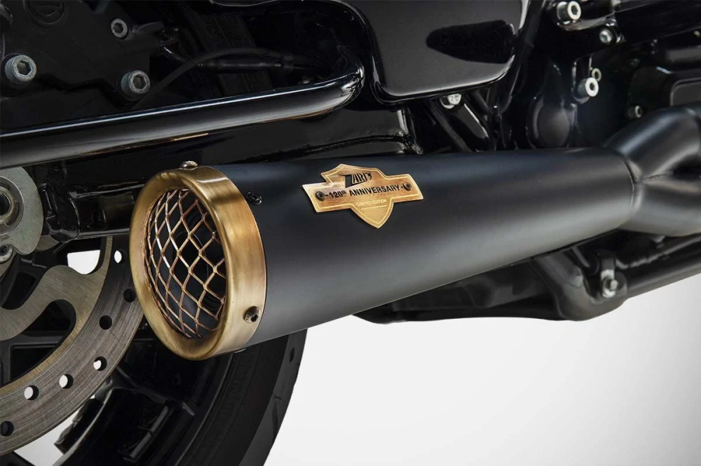 Výfukový systém motocyklu ZARD FULL KIT EXHAUST SYSTEM 2:1 pro motocykl HARLEY DAVIDSON M8 TOURINGS (STREET GLIDE / ROAD KING / ROAD GLIDE) rok 2017-2023 viz popis, limitovaná edice 120TH barva černá/mosazné zakončení 