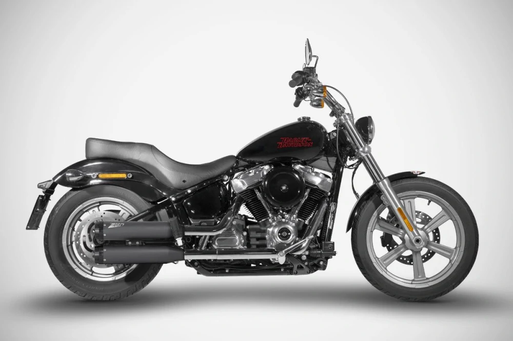 Homologované koncovky výfuku motocyklu ZARD SLIP ON MUFFLERS HOMOLOGACE E4/E5 pro motocykl HARLEY DAVIDSON LOW RIDER ST / S rok 2017-2024 , barva černá