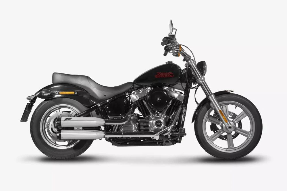 Homologované koncovky výfuku motocyklu ZARD SLIP ON MUFFLERS HOMOLOGACE E4/E5 pro motocykl HARLEY DAVIDSON SOFTAIL M8 rok 2017-2024 , barva lesklý chrom/černá koncovka 