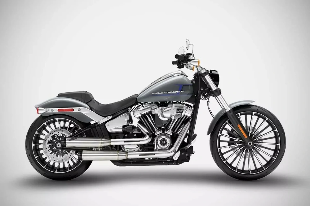 Homologované koncovky výfuku motocyklu ZARD SLIP ON MUFFLERS HOMOLOGACE E4/E5 pro motocykl HARLEY DAVIDSON BREAKOUT 117 rok 2017-2024 , barva lesklý chrom/černé zakončení