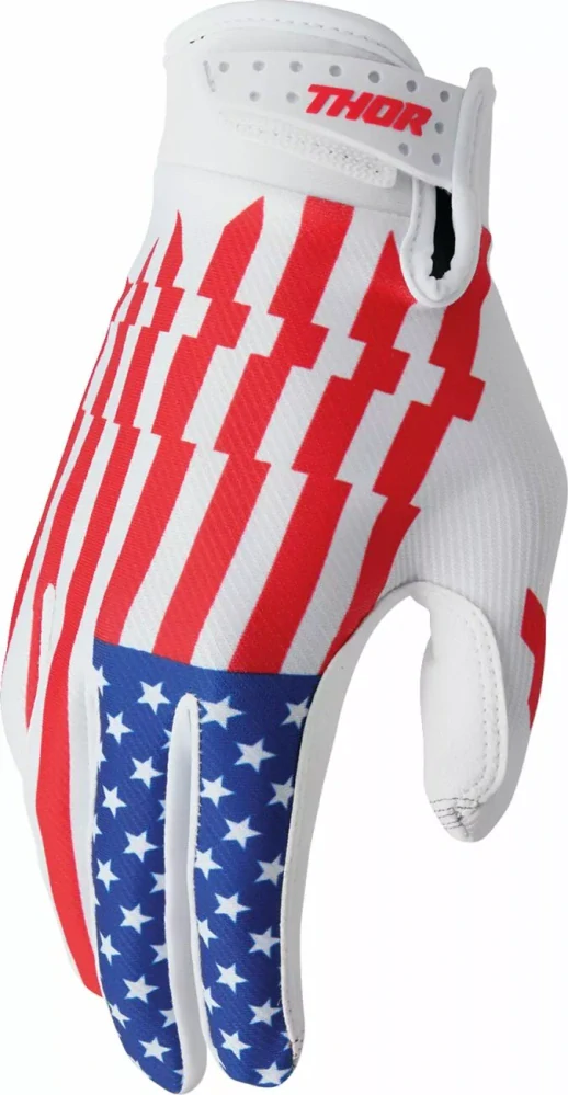 Motokrosové / enduro / mtb rukavice THOR LAUNCHMODE PATRIOT barva bílá/červená/modrá