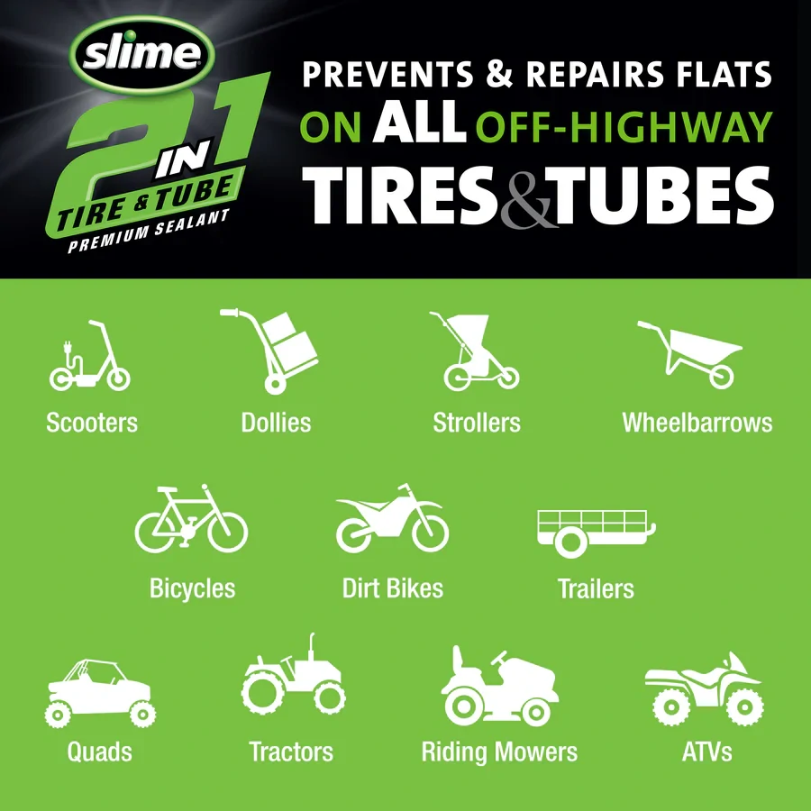 Utěsňovací přípravek pro pneu s duší / pro pneu bez duše SLIME 2V1 / 2in1 TIRE A TUBE SEALANT obsah 473 ml