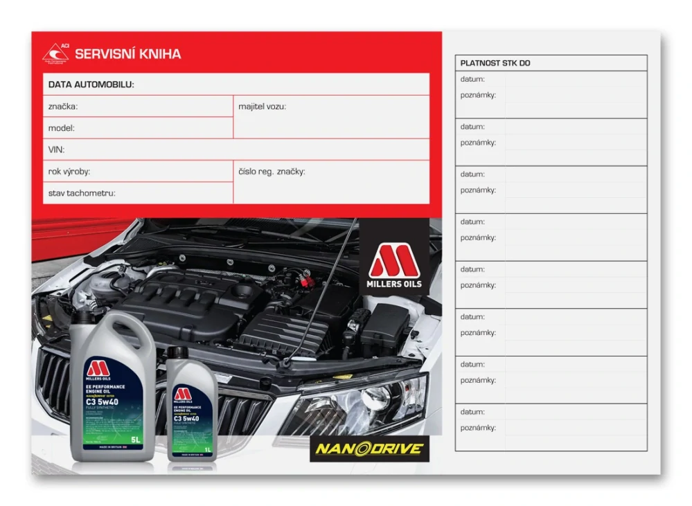 Servisní kniha automobilu pro až 40 záznamů, formát A5