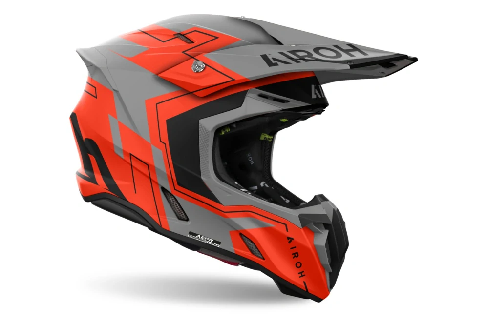 a Motokrosová přilba AIROH TWIST 3 DIZZ barva černá/fluo oranžovočervená/šedá - matná, velikost L pro obvod hlavy 59-60 cm