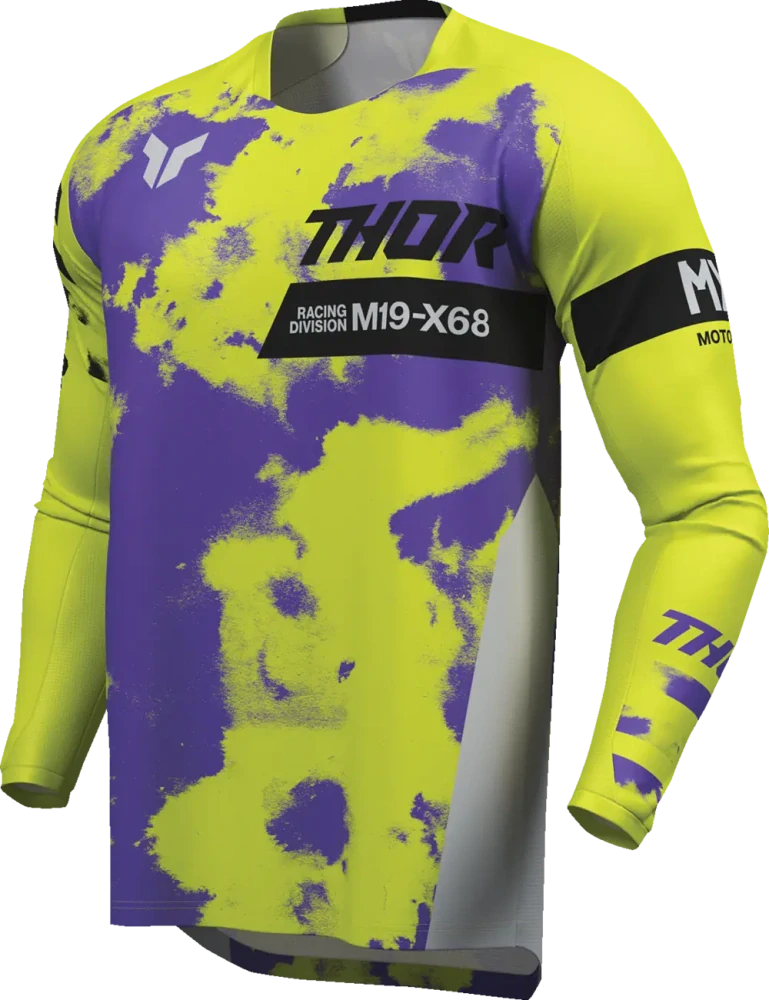 Dětský sportovní motokrosový / MTB dres THOR LAUNCHMODE RACEWEAR BLEACH barva šedá/fialová/acid