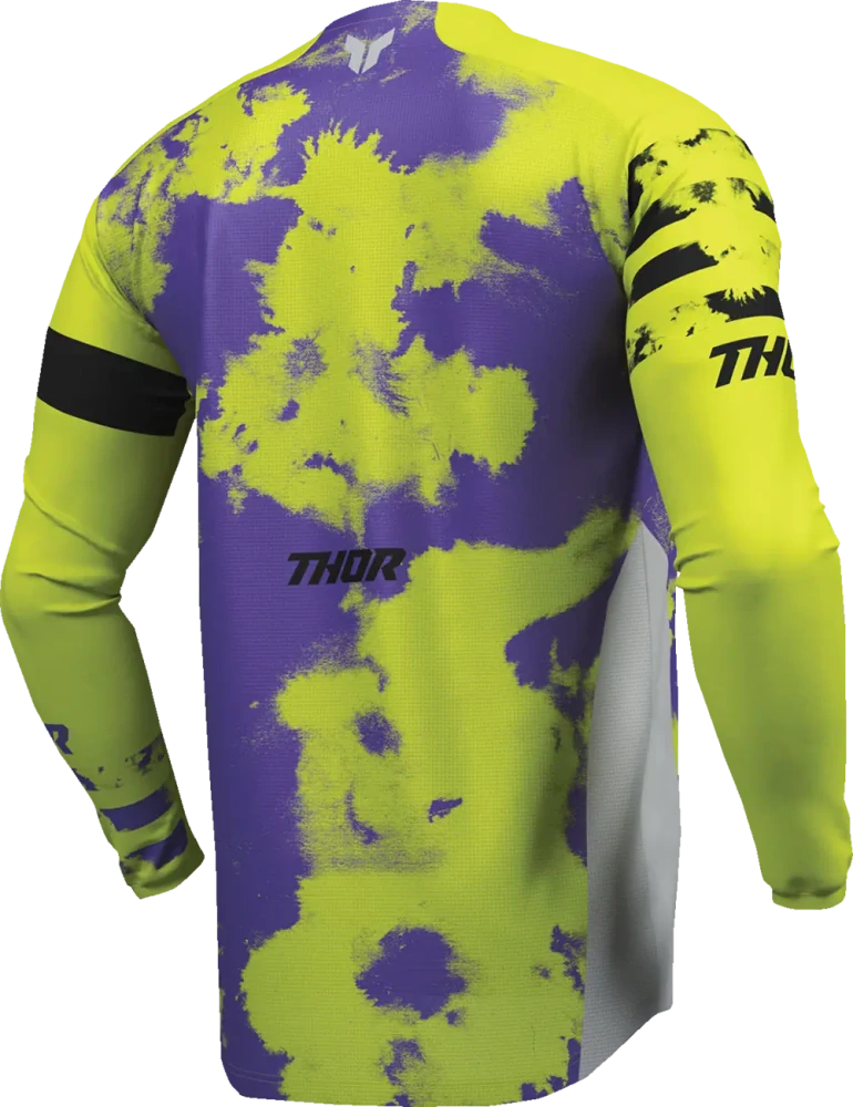 Dětský sportovní motokrosový komplet kalhot a dresu THOR LAUNCHMODE RACEWEAR BLEACH barva šedá/fialová/acid