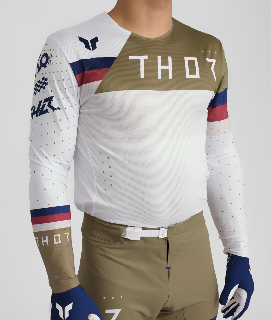 Lehké a pružné motokrosové oblečení - komplet dresu a kalhot THOR SPORTMODE LEAGUE barva bílá copper