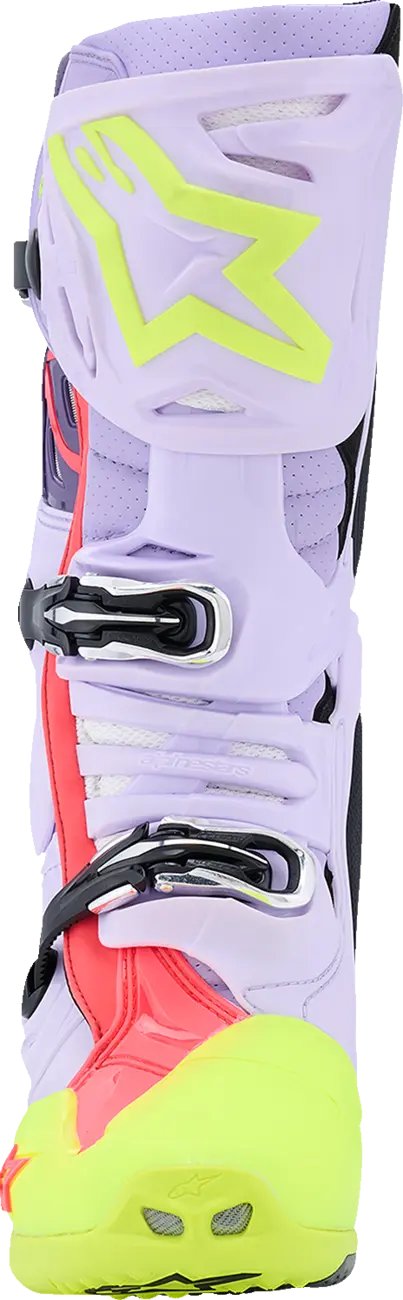 Ventilační motokrosové boty s vnitřní botičkou ALPINESTARS TECH 10 SUPERVENTED VENTILAČNÍ barva fialová/žlutá fluo/diva ružová/