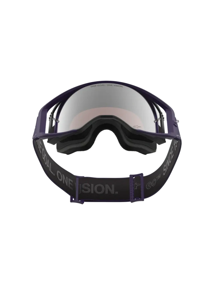 Limitovaná edice motokrosových / enduro brýlí ALPINESTARS GOGGLE SUPERTECH HUNTER LAWRENCE 5101226-3168 Signature Goggle barva fialová/bílá se stříbrným zrcadlovým plexi 