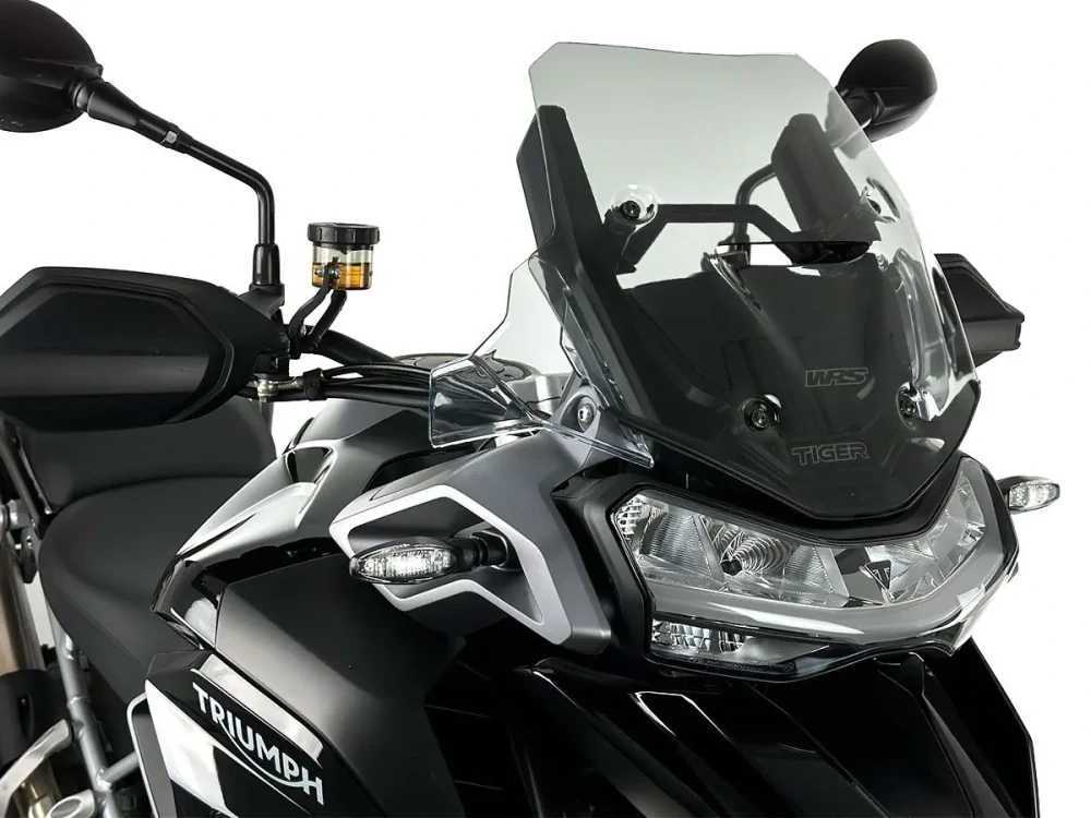 Plexi motocyklu WRS verze SPORT pro motocykly TRIUMPH TIGER 1200 GT / PRO / EXPLORER / RALLY rok 2022-2026 výška plexi 34,5 cm barva kouřová