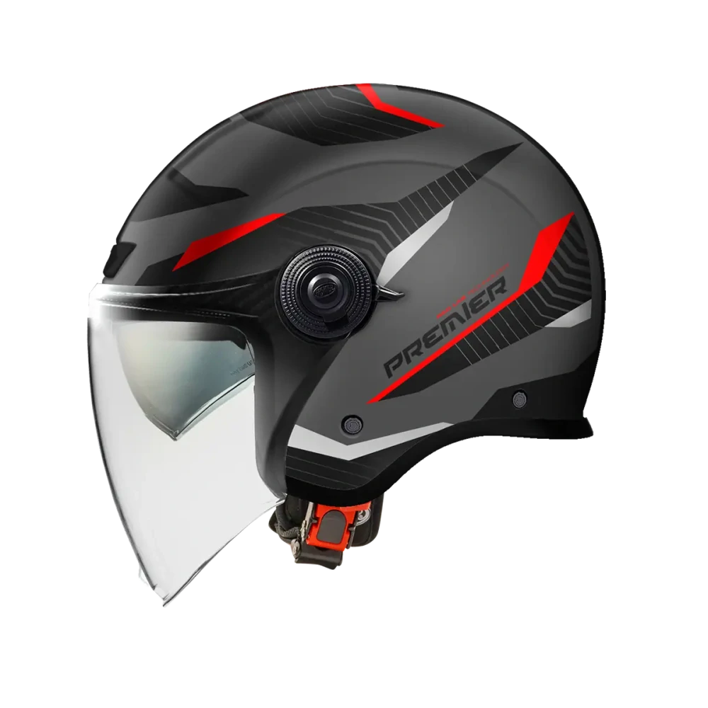 a Motocyklová otevřená přilba PREMIER HELMET CITY FLY EVO FA barva šedá/černá/červená velikost S