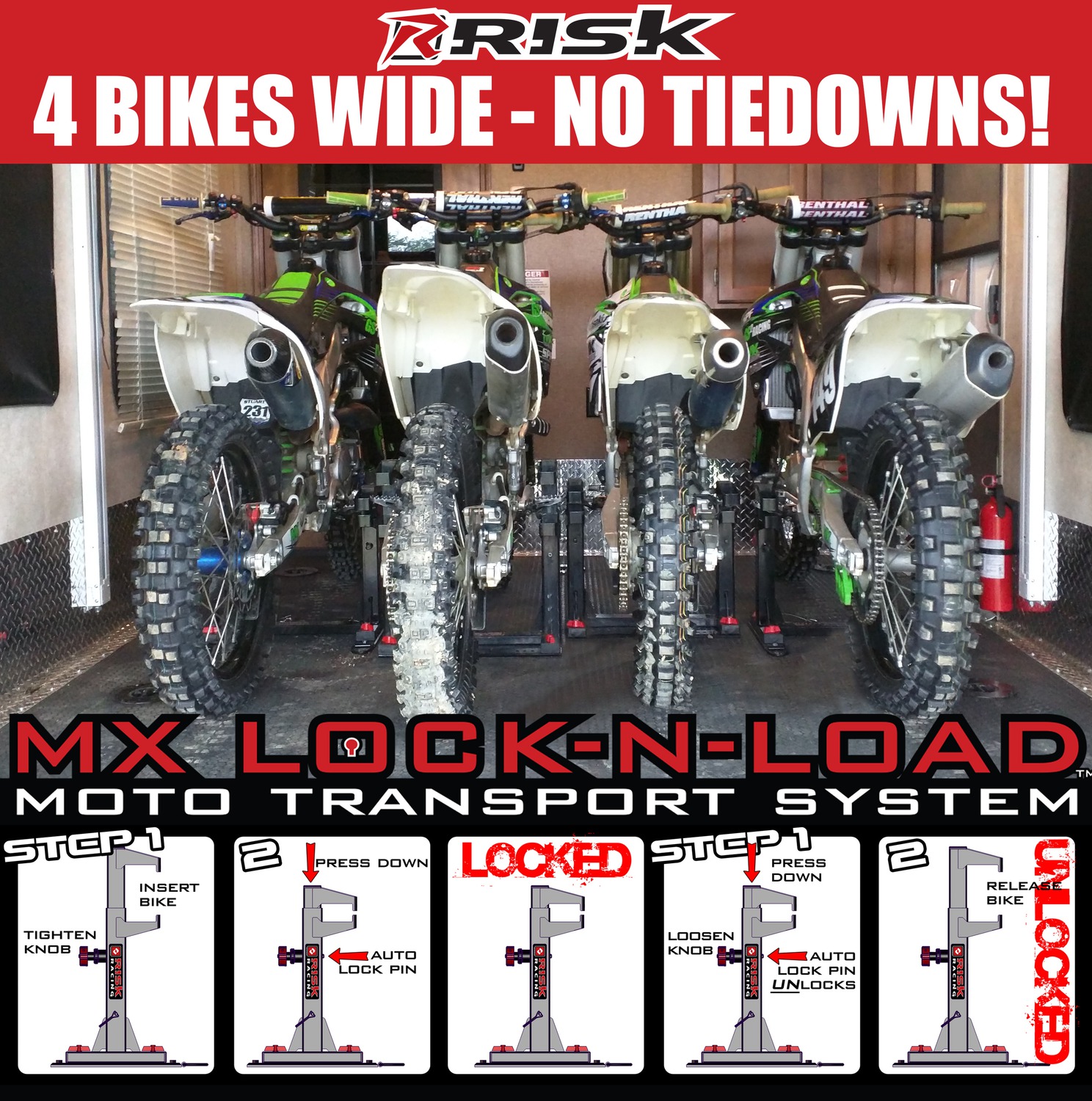 Transportní stojan/systém pro motokrosové motocykly Risk Racing Lock-N-Load černý