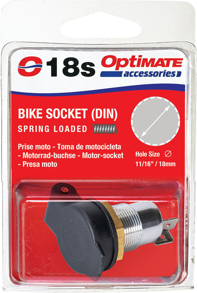 Odpružená DIN zásuvka  TECMATE OPTIMATE DIN SOCKET FLIPCAP typ O-18S 11/16” / 18 mm velikost otvoru