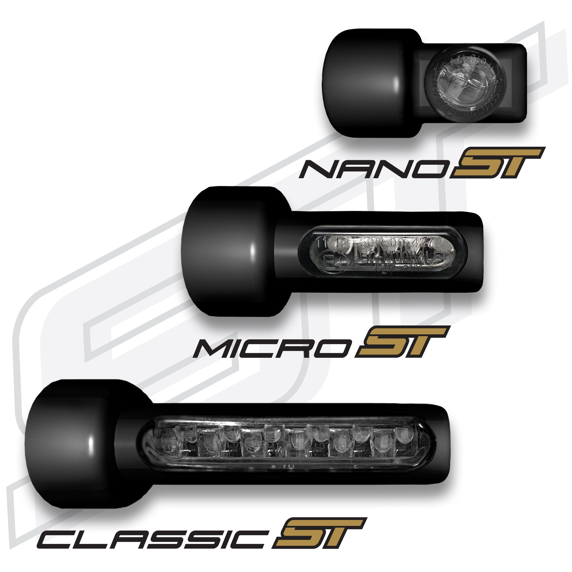 Přední blinkry pro motocykly HEINZ BIKES TURN SIGNALS verze CLASSIK ST, vhodné pro modely Harley-Davidson® LOW RIDER ST od roku 2022, barva černá, pár
