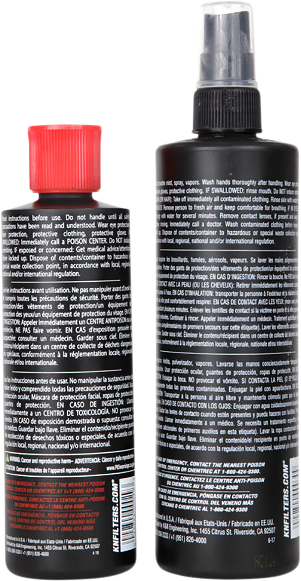 Čistící sada vzduchových filtrů KN AIR FILTER CARE KIT SQUEEZE RED obsah balení 237 ml + 355 ml 