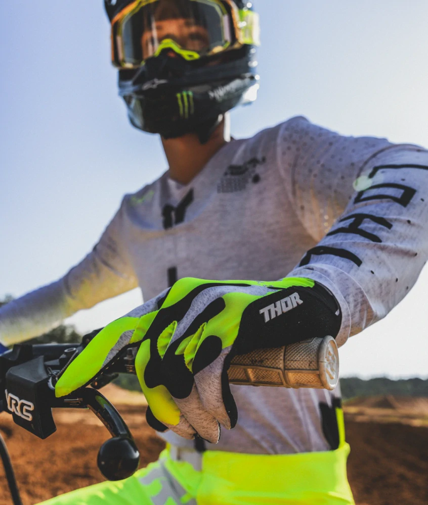 Motokrosové / MTB rukavice s jednovrstvou dlaní THOR SPORTMODE RIOT ACID barva acid lime/černá, pár