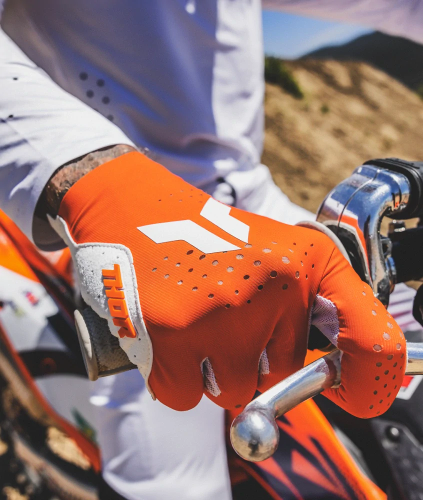 A Ventilační motokrosové / MTB rukavice s jednovrstvou dlaní THOR SPORTMODE VENTED barva oranžová/bílá, pár, VELIKOST XXL