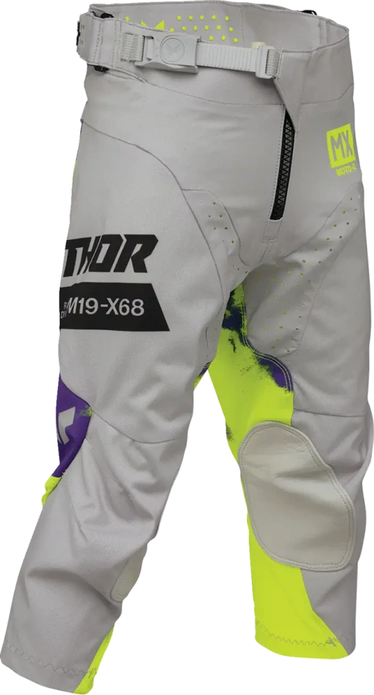Dětský sportovní motokrosový komplet kalhot a dresu THOR LAUNCHMODE RACEWEAR BLEACH barva šedá/fialová/acid
