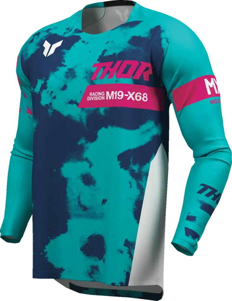 Dětský sportovní motokrosový / MTB dres THOR LAUNCHMODE RACEWEAR BLEACH barva bílá/aqua