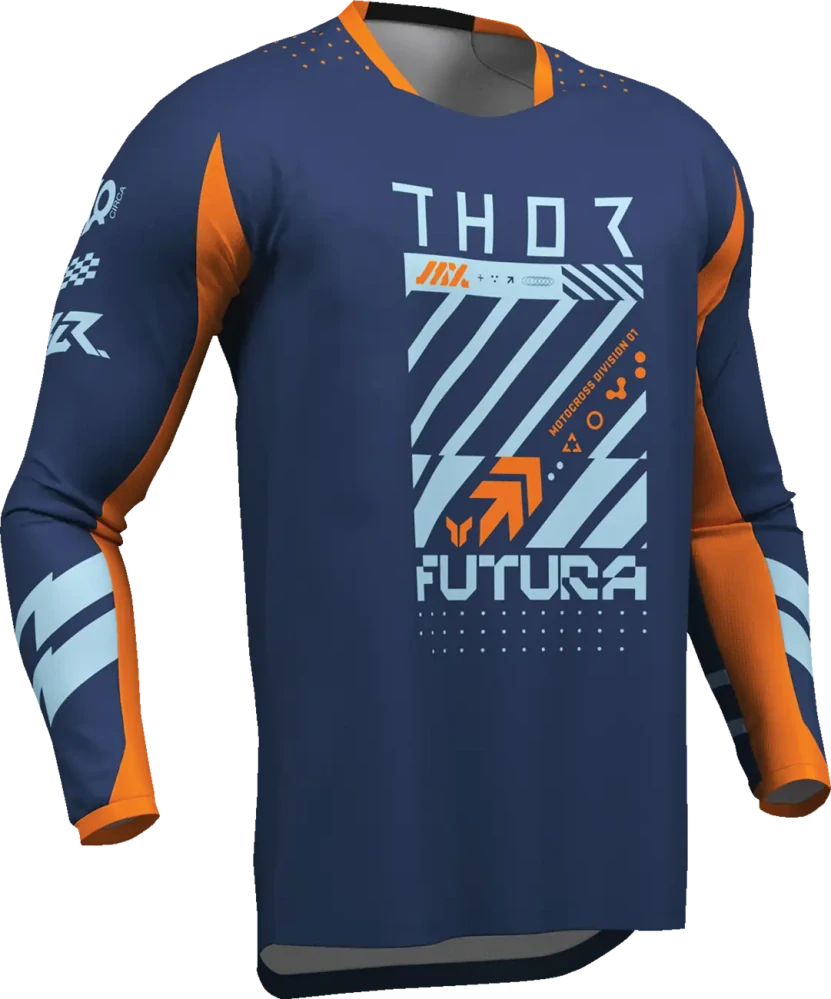Dětský sportovní motokrosový / MTB dres THOR LAUNCHMODE RACEWEAR FUTURA barva navy modrá/oranžová