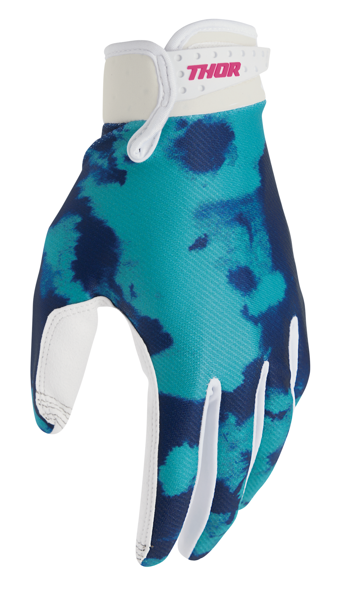 Motokrosové / enduro / mtb rukavice THOR LAUNCHMODE BLEACH barva bílá/aqua