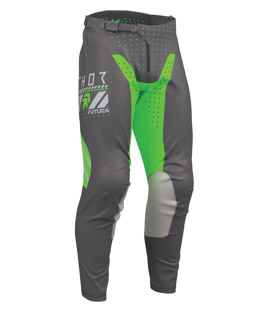 a Motokrosový / enduro komplet kalhot a dresu THOR LAUNCHMODE FUTURA barva šedá/zelená velikost 32+M
