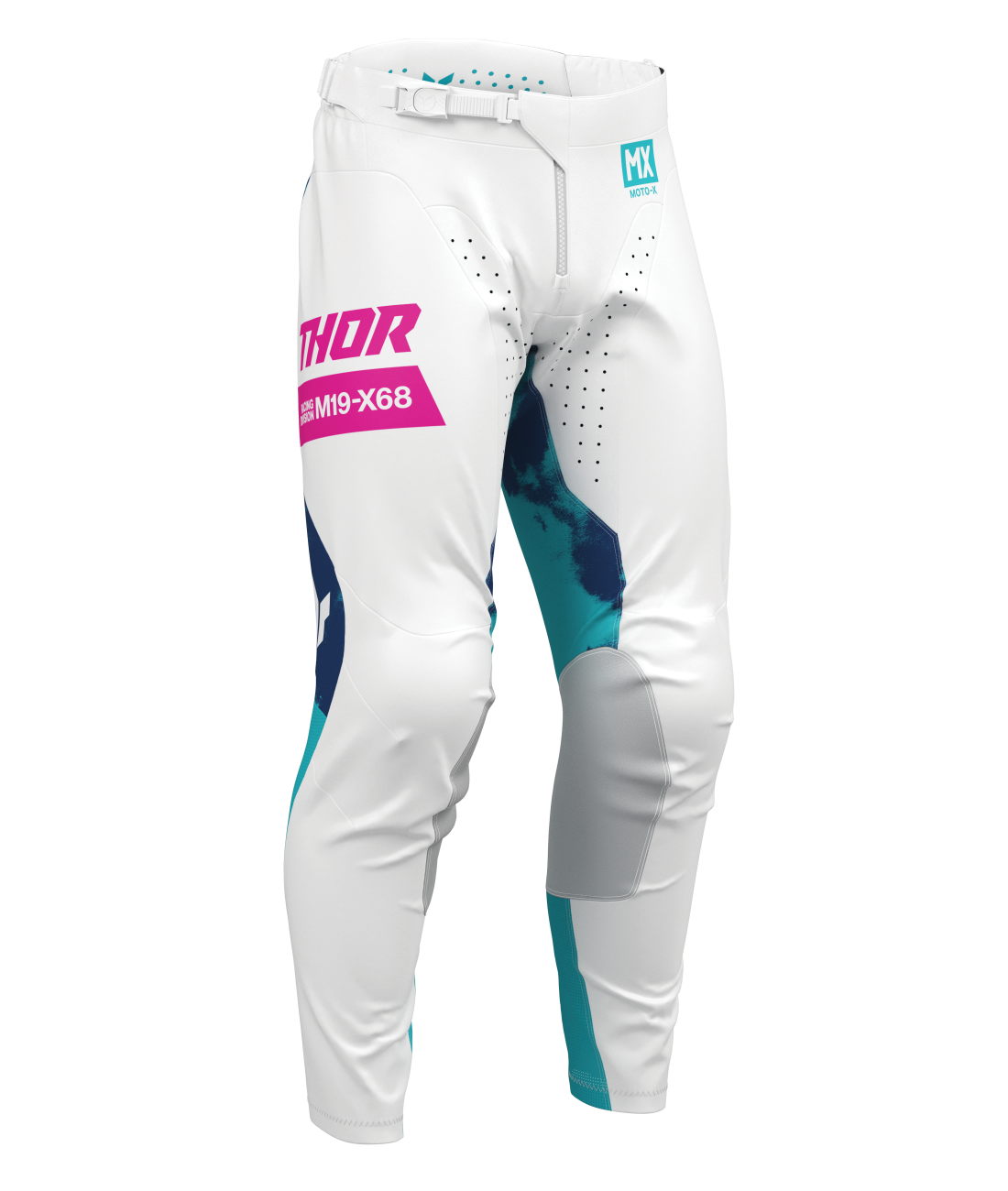 Motokrosový / enduro komplet kalhot a dresu THOR LAUNCHMODE BLEACH barva bílá/aqua