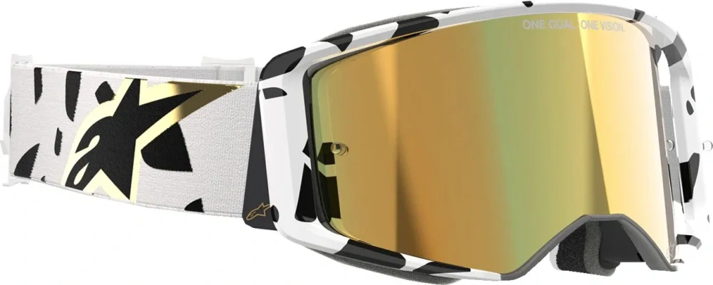a Motokrosové / enduro brýle ALPINESTARS GOGGLE SUPERTECH CORP 5100325-2044 barva bílá/oranžová, zlaté zrcadlové plexi 