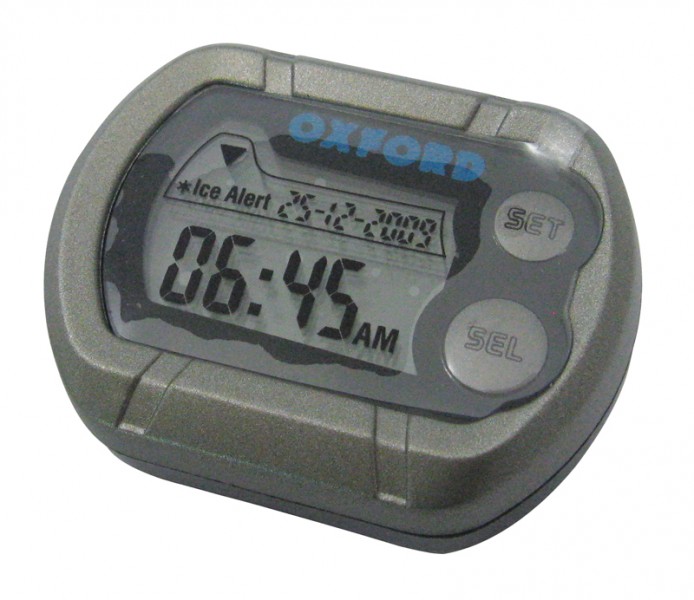 Voděodolné hodiny s teploměrem na motocykl OXFORD DIGI CLOCK OX562